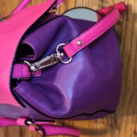 Like New Kate Spade Purple and Barbie Pink Satchel Crossbody Leather Bag - Picture 16 of 17